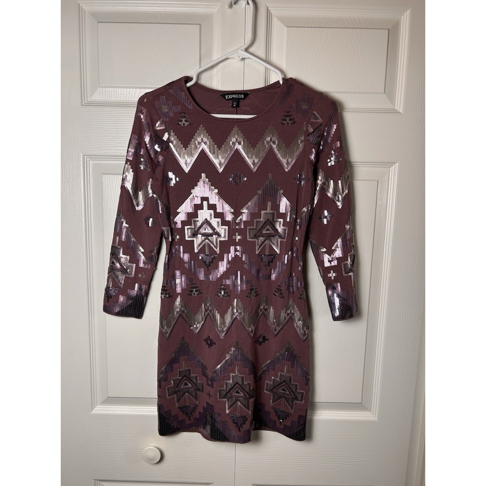 Express Women's Purple Mauve Cocktail Wedding Party Long Sleeve Dress Stretch XS